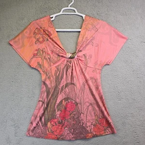 Charlotte Russe Top Women’s S ? Pink Whimsical Fairycore Fairy Floral Shirt - Picture 1 of 12