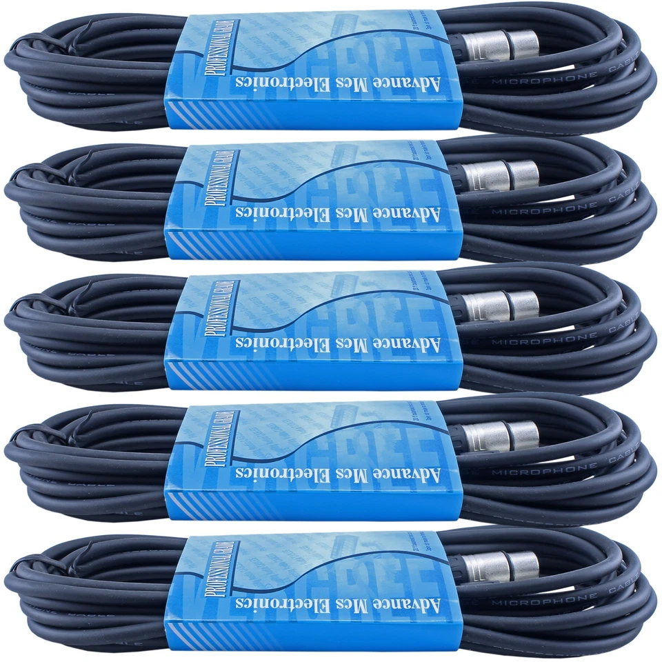MCSPROAUDIO 5PACK lot 3-pin XLR MICROPHONE extension Cable 20 ft foot feet PRO AUDIO CORD