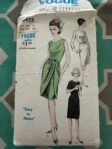 VESTIDO DE CÓCTEL AÑOS 60 MODA FÁCIL DE HACER VINTAGE PATRÓN 6452 TALLA 14 B 34 HIP 36 - Imagen 1 de 2