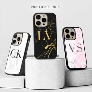 Personalisierte Handyhülle Marmor Monogramm Individuell für iPhone 16 16e 15 14 13 12 11 - Bild 1 von 8
