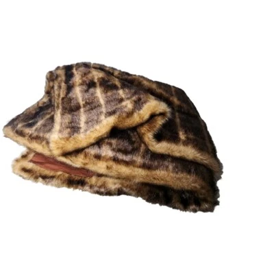 Manta de lujo vintage de felpa de piel sintética pila dorada marrón negra con punta 42x55 Foto 1 de 4
