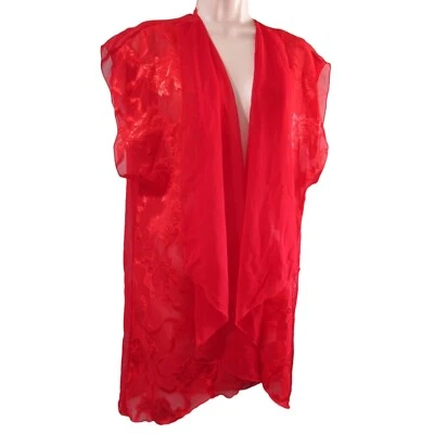 Bata abierta Shirley of Hollywood de colección cubierta encaje rojo transparente talla única usada en excelente estado Foto 1 de 4