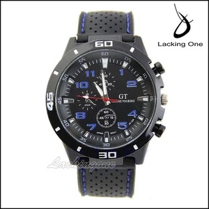 Men's Blue/Black Stainless Steel Case Silicone Band Analog Quartz Wristwatch-New - Picture 1 of 1
