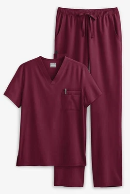 Tafford Active Stretch Unisex 8-Pocket Scrub Set in Wine - Size Medium Foto 1 de 2