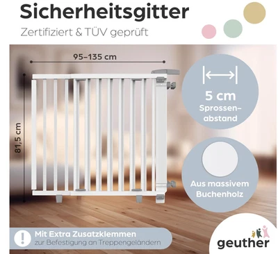 Geuther Schwenk-Treppenschutzgitter 2735 Höhe 83 cm Breite 99-140 cm NP 99,99 - Bild 1 von 4