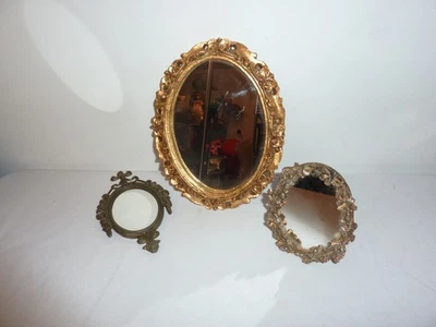 Lote de 3 Espejos Vintage Tono Dorado Hibisco Floral Metal 4.5 - 8.5" Foto 1 de 4