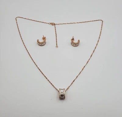 QVC Diamonique 14k Rose Gold Sterling Silver Pendant Necklace Earrings Set - Image 1 of 4