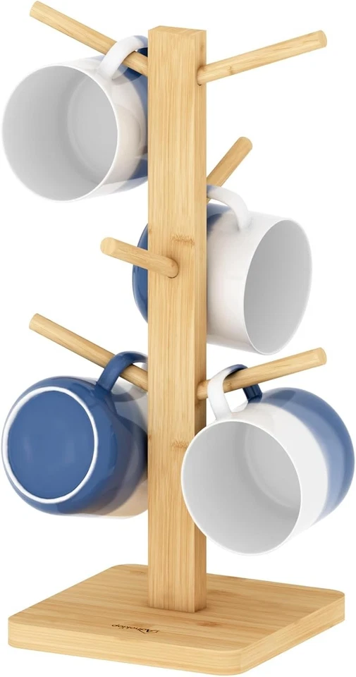 Mug Holder Tree 6-Hook Coffee Cup Rack with Anti-Slip Base Multi-Purpose - Image 1 of 4