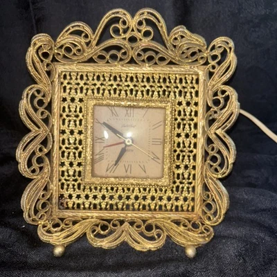 Guild Crest Telechron 洛可风格名利时钟大约 20 世纪 60 年代运行良好 — 第 1/4 张图片