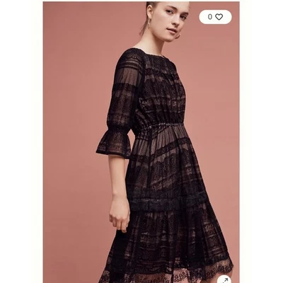 HD in Paris Anthropologie Adelyn Off Shoulder Midi Dress Black Lace Classy Small - Image 1 of 4
