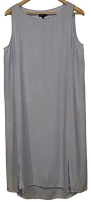 Vestido midi Eileen Fisher 100 % seda Georgette crepé sin mangas M azul Alerkspur Foto 1 de 4
