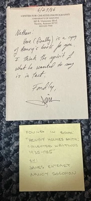 James Enyeart signed letter note 1986 Henry Holmes Smith ￼COLLECTED WRITINGS - Image 1 of 4