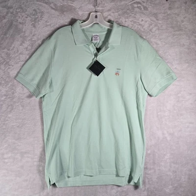 Brooks Brothers Pique Polo 男式 L 码大码修身短袖蓝绿色衬衫全新带标签 — 第 1/4 张图片