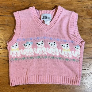 Vintage KITTEN PRINT JS Kids Sweater Vest Size 4 - Picture 1 of 7