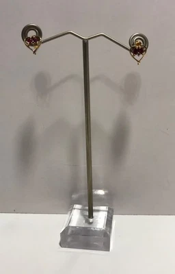 VINTAGE 10K YELLOW GOLD NATURAL RUBIES & DIAMOND ACCENTS HEART STUD EARRINGS - Image 1 of 4