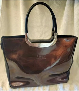 Beijo Deep Purple Black Sides And Silver Handle Handbag Purse 12x9.5X4 Inch - Picture 1 of 4