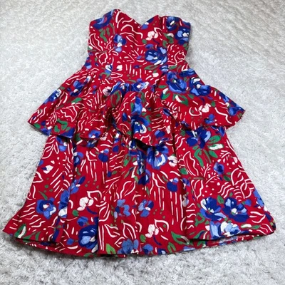 Vestido Robbie Bee 6 Rojo Floral Sin Tirantes Volantes en Niveles Vintage Años 80 Fiesta Foto 1 de 4