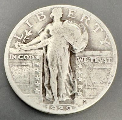 1929 Standing Liberty Quarter Silver Die Clash Strike Through Error Rare - Image 1 of 4