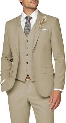 Conjunto de esmoquin de 3 piezas de traje ajustado para hombre formal de negocios boda graduación Foto 1 de 4