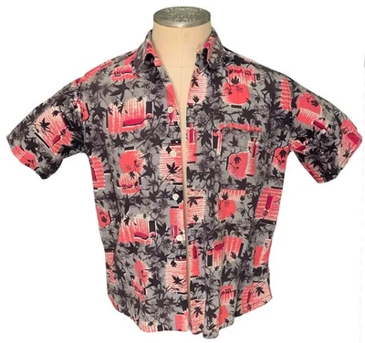 CATALINA Vintage 60s Men's SS Cotton Shirt - Sz S/M Japanese Lanterns Pink/Gray - Image 1 of 4