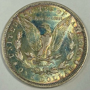 1889-O Morgan Silver $1 Dollar Coin Rainbow Toned Almost Uncirculated AU Luster - Picture 1 of 2