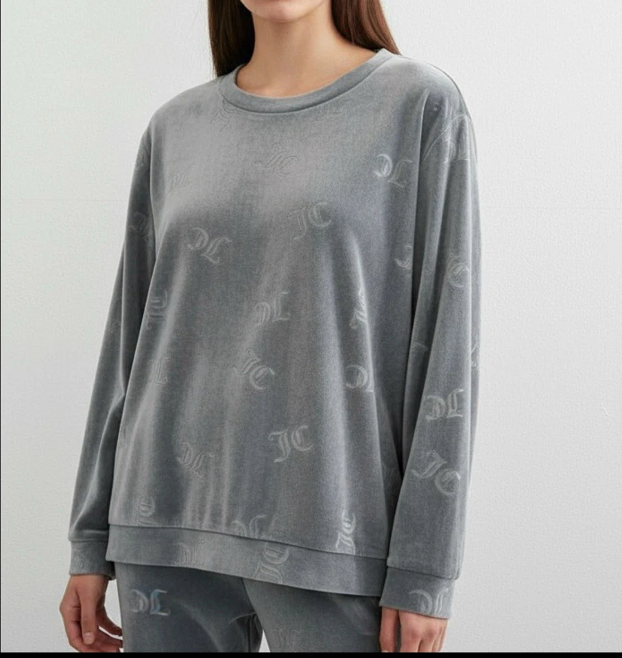 Juicy Couture Velour Sweatshirt XLarge Gray Crew Neck Pullover Womens - Image 1 of 4
