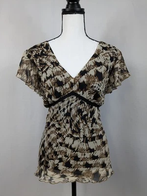 Blusa Cato Babydoll Top Marrón Negro Rayas Manga Corta Bosque Hada Talla XL A067 Foto 1 de 4