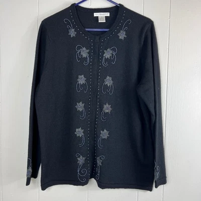 Cárdigan suéter vintage Jillian Jones mezcla de lana con cuentas negro adornado 1X Foto 1 de 4