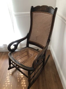 Antique Vintage Cane Rocking Chair Rocker Dark Local Pick Up Only - Picture 1 of 7