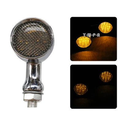 10mm 12V Mesh Cover Chrome AL Brake Running LED Turn Signals Amber Blinker Light - Image 1 of 4