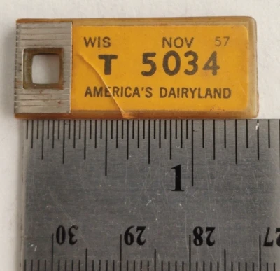 VTG 1957 Wisconsin Disabled American Veterans License Plate Tag Key Fob #21189 - Image 1 of 3
