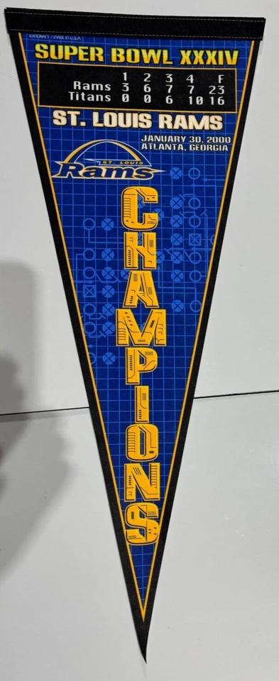 LOS ANGELES RAMS NFL FOOTBALL SUPER BOWL XXXIV CHAMPIONS PENNANT MINT Foto 1 de 1