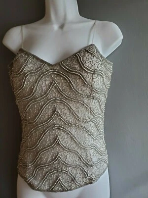 "Желтовато-коричневый топ Chho от Krishma Overseas" серебристый с блестками без рукавов размер маленький - Изображение 1 из 4