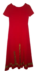 Vintage Long Dress Red with Gold Trim Size S/M Holidays Gorgeous Dress - Picture 1 of 3