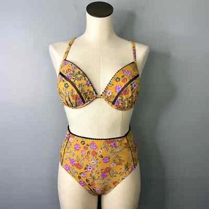 Time and Tru Floral Push Up Bikini Top Size L High Waist Swimsuit Bottoms Size S - Picture 1 of 12