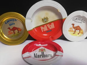 Marlboro, Camel, Pall Mall. Four Thin Tin Ashtrays. Used - Picture 1 of 24