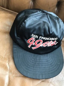 San Francisco 49ers Satin Cap Script Hat Black Rare Vintage Zip Rail One Size - Picture 1 of 21