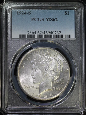1924 S Peace Silver Dollar PCGS MS62 Low Mintage Well Struck Key Date Coin Cover