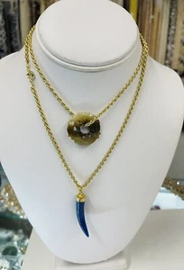 30” Chain Necklaces With Brown Jade Changeable Blue Sedelite Pendants - Picture 1 of 4