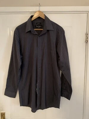 Рубашка на пуговицах мужская Nicole Miller 16 дюймов темно-серая в полоску большая новая без ценников - Изображение 1 из 4