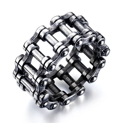 Men's Bicycle Chain Motorcycle Chain Biker Ring Titanium Wedding Band Size 7-13 - Image 1 of 4