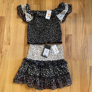 Global Love Girl Medium Skirt Shirt Outfit Floral Ruffle Black Dress - Picture 1 of 6
