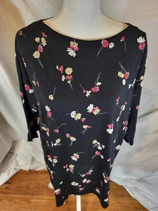 J Jill Luxe Supima Pleat-back Tunic Black Floral Large - Picture 1 of 5