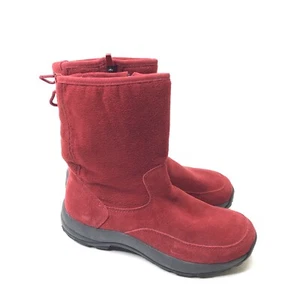 LL Bean Womens Winter Boots Red Leather Suede Fleece Side Zip Size 6.5 NWOB - Picture 1 of 10