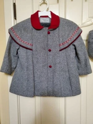 Skyline 4t шерсти зимнее пальто красный/серый w/соответствующая шляпа - Изображение 1 из 4