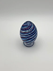 Arte en vidrio Steven Lundberg | Huevo a rayas con carcasa de cristal | Firmado 1994 - Imagen 1 de 5