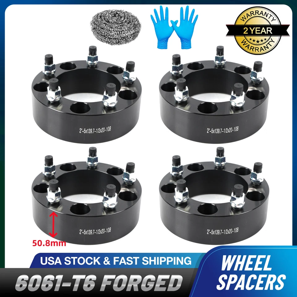4x 2 Inch 5x5.5 5x139.7 Wheel Spacers 1/2"x20 For Jeep CJ6 1959-1975 - Image 1 of 4