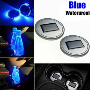 2PCS Blue LED Solar Coaster Car Interior Cup Holder Bottom Pad Decor Accessories - Picture 1 of 12