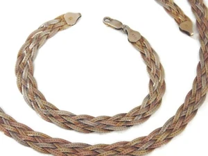 Collana Bracciale Vintage Argento Sterling Multifilo Intrecciato Serpente Italia Set - Foto 1 di 11