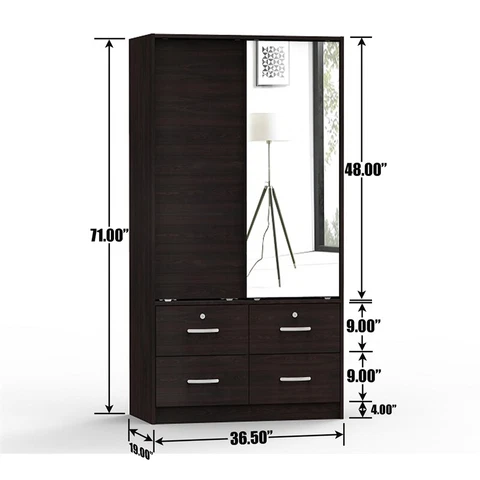 Better Home Products Sarah Double Sliding Door Armoire with Mirror in Tobacco Cover